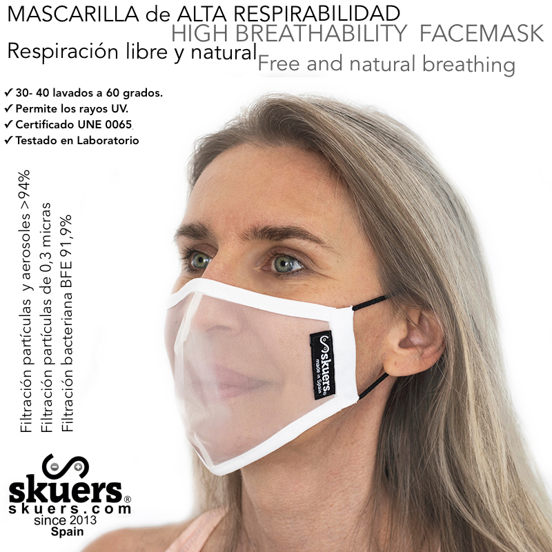 Mascarilla Reutilizable Skuers® Mask de Alta Respirabilidad blanco