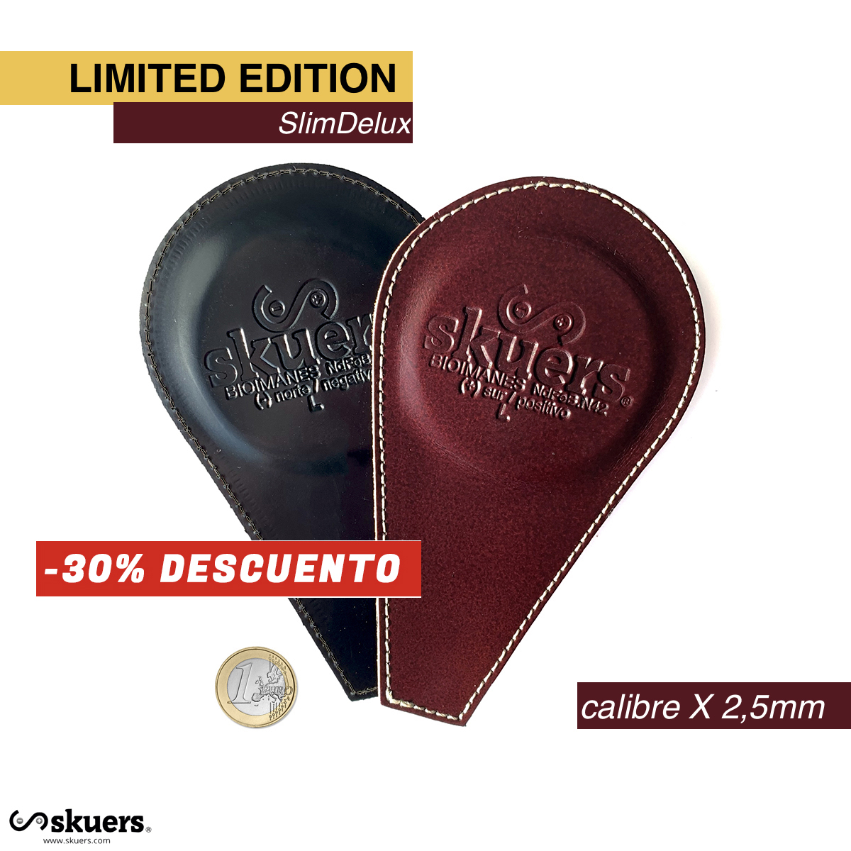 Par de imanes Skuers® Slim Delux Neodimio Disco L ★★★ 9KG / Gauss Biomagnéticos = 5.000 Calibre 2,5mm