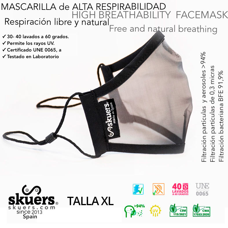  Mascarilla Skuers® de Alta Respirabilidad Blanca Talla XL