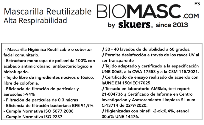 Mascarilla Skuers® de Alta Respirabilidad Blanca Talla S (niño 6-12 años)