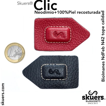 Par de imanes Skuers® CLIC / Piel Neodimio ReCostura  Bloque XS ★★ 5KG / Gauss Biomagnéticos = 3.125  Calibre 5mm