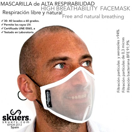 Mascarilla Reutilizable Skuers  Mask de Alta Respirabilidad blanca